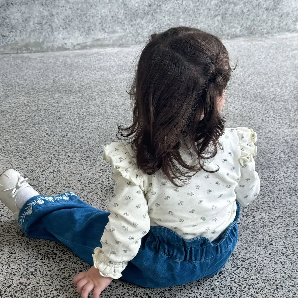 長袖Tシャツ フリルスタンドカラー花柄長袖Tシャツ【mh0011160】