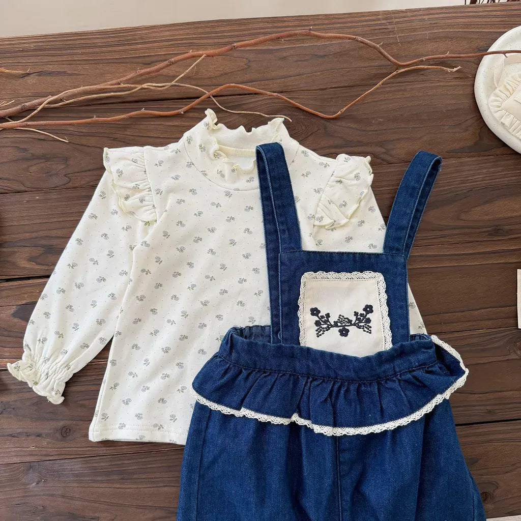 長袖Tシャツ フリルスタンドカラー花柄長袖Tシャツ【mh0011160】