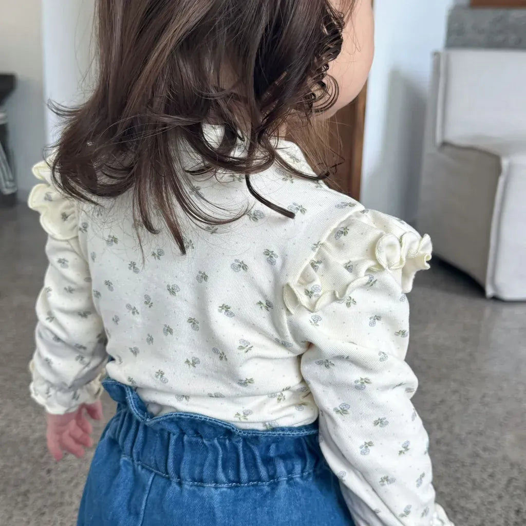 長袖Tシャツ フリルスタンドカラー花柄長袖Tシャツ【mh0011160】