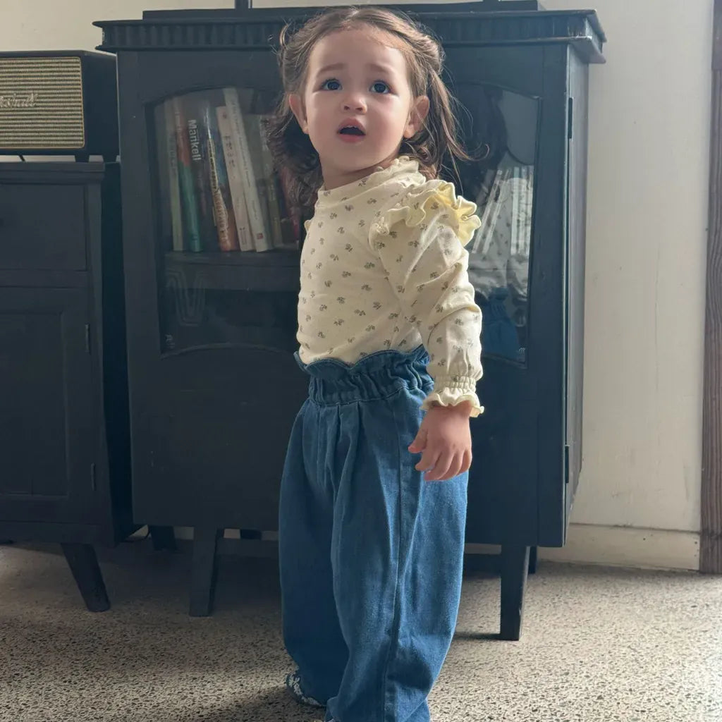 長袖Tシャツ フリルスタンドカラー花柄長袖Tシャツ【mh0011160】