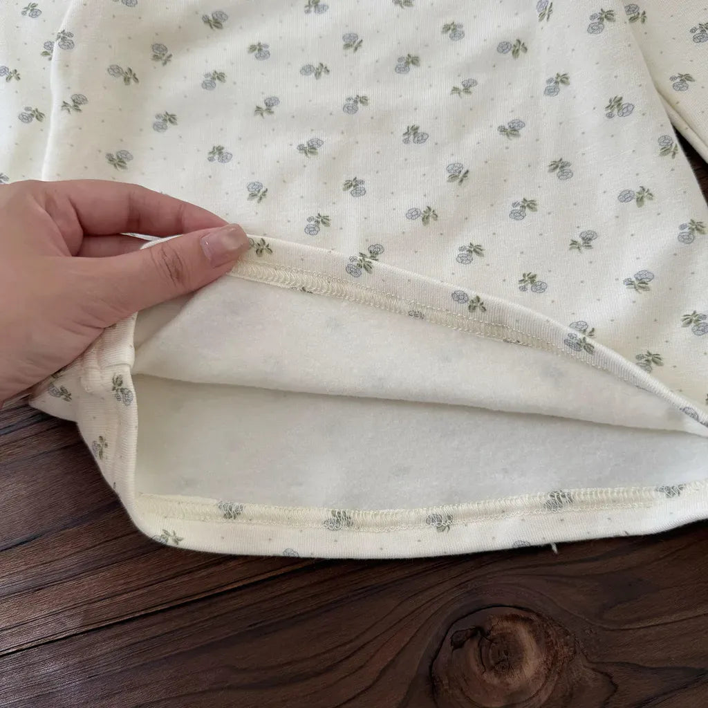 長袖Tシャツ フリルスタンドカラー花柄長袖Tシャツ【mh0011160】