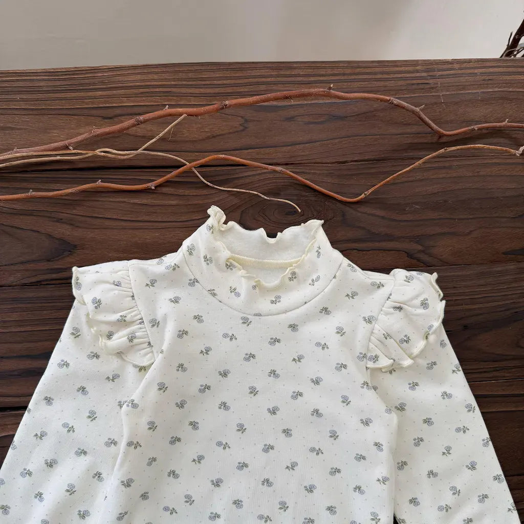 長袖Tシャツ フリルスタンドカラー花柄長袖Tシャツ【mh0011160】