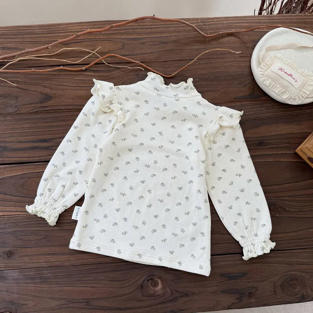 長袖Tシャツ フリルスタンドカラー花柄長袖Tシャツ【mh0011160】