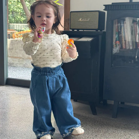 長袖Tシャツ フリルスタンドカラー花柄長袖Tシャツ【mh0011160】