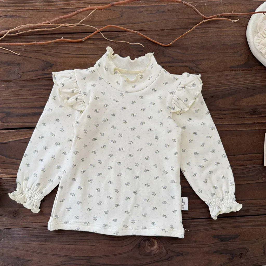 長袖Tシャツ フリルスタンドカラー花柄長袖Tシャツ【mh0011160】