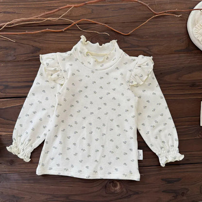 長袖Tシャツ フリルスタンドカラー花柄長袖Tシャツ【mh0011160】