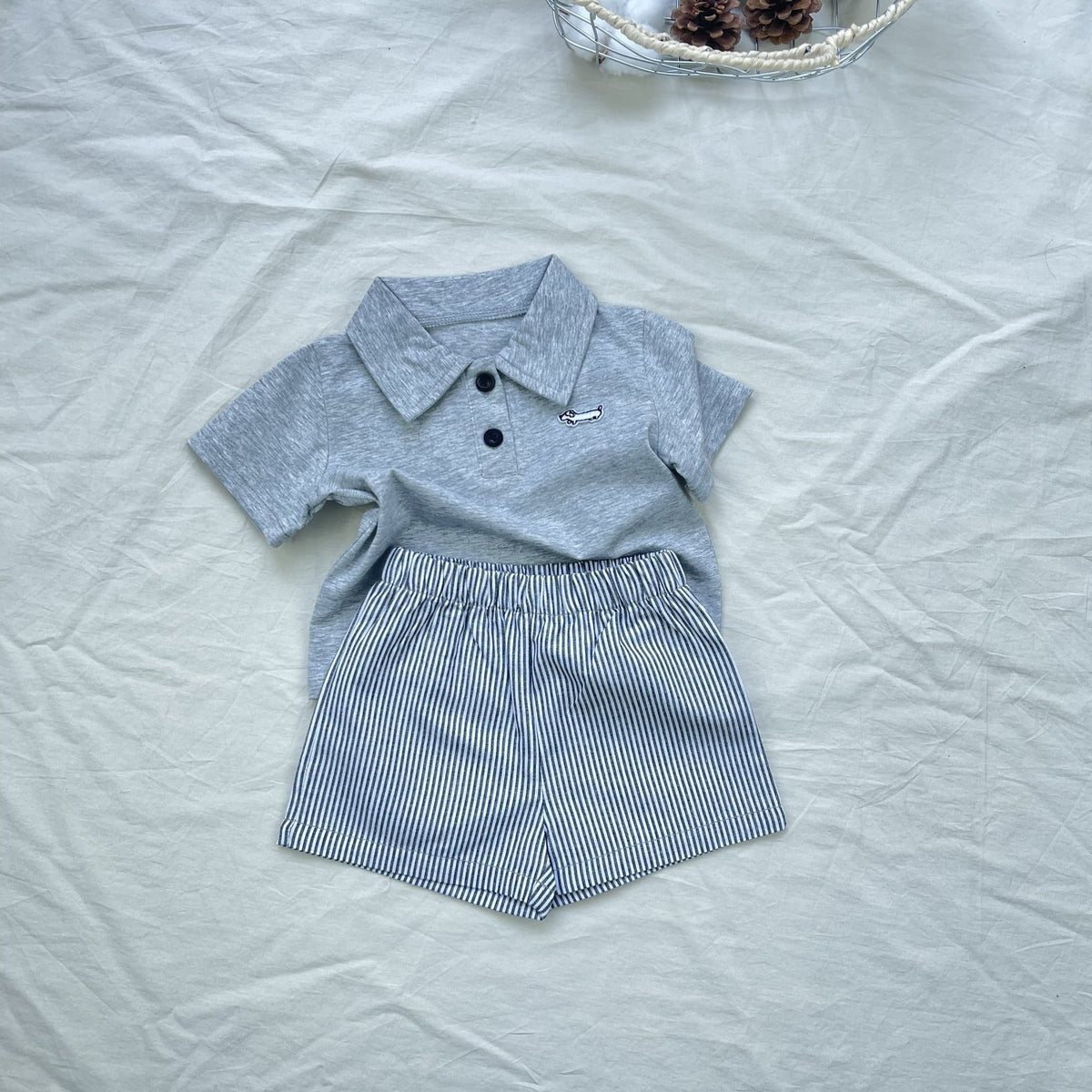 Dachshund Embroidered Short Set ダックス 半袖ポロシャツセット【mh0012906】 yi nian ni 半袖セットアップ