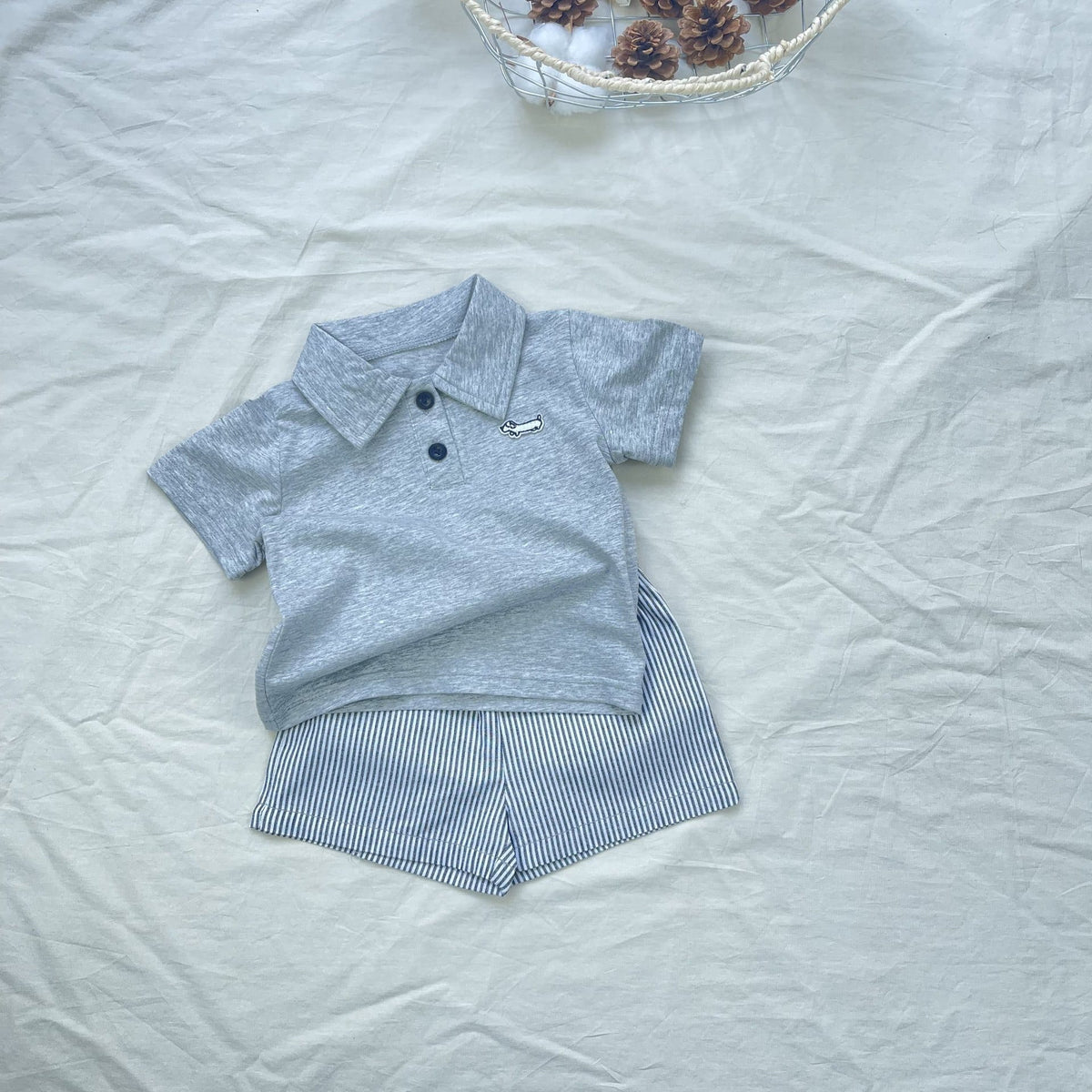 Dachshund Embroidered Short Set ダックス 半袖ポロシャツセット【mh0012906】 yi nian ni 半袖セットアップ