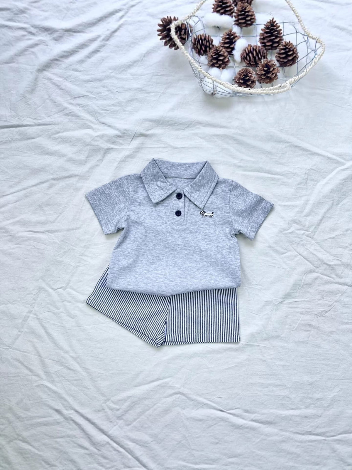 Dachshund Embroidered Short Set ダックス 半袖ポロシャツセット【mh0012906】 yi nian ni 半袖セットアップ