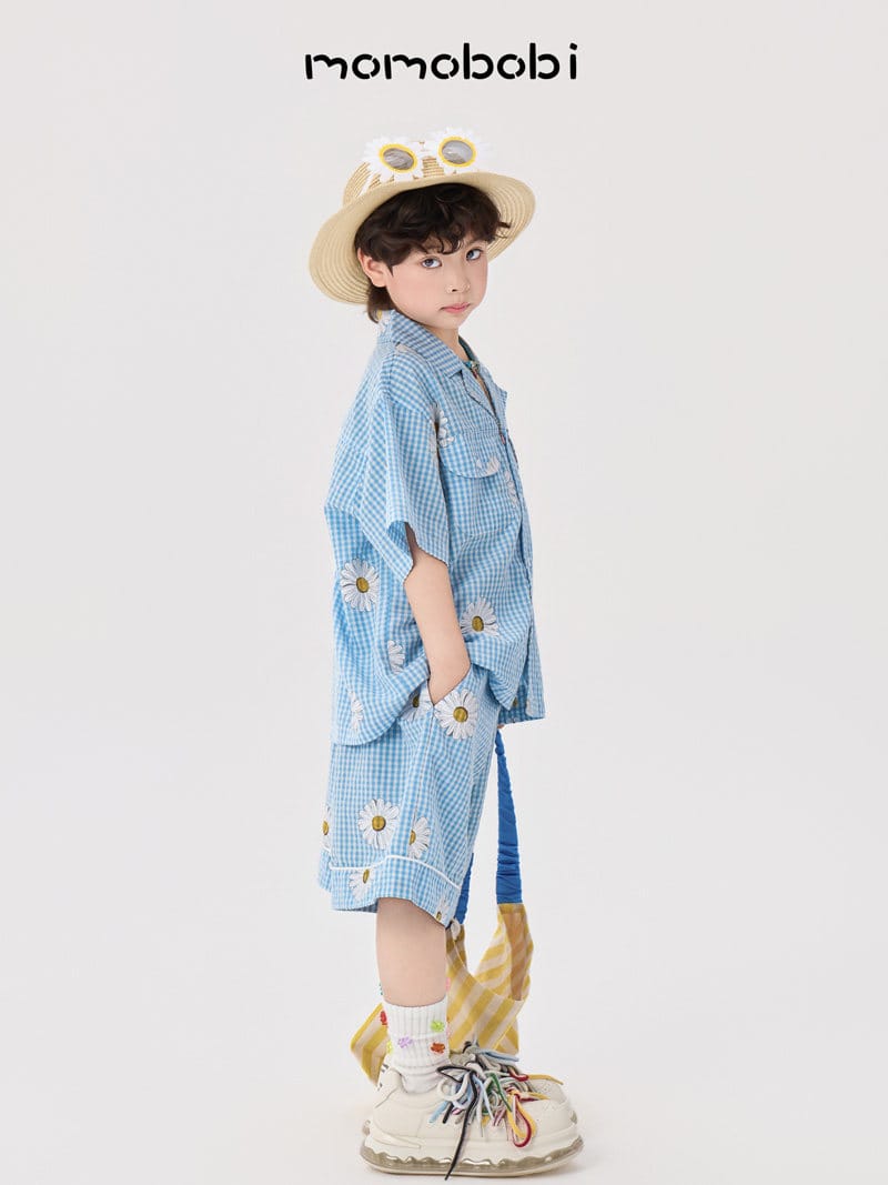 Daisy Gingham Shirt Shorts デイジー チェックシャツ ショートパンツ【mh0013007】 momobobi 半袖セットアップ
