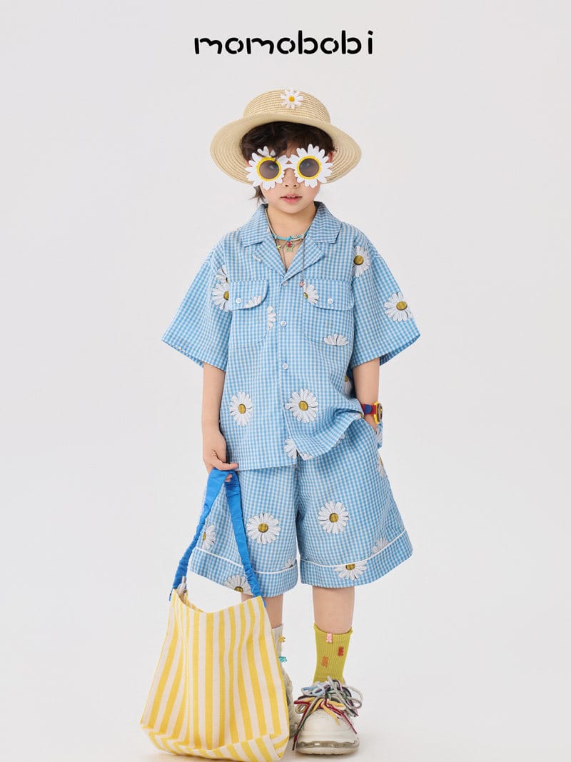 Daisy Gingham Shirt Shorts デイジー チェックシャツ ショートパンツ【mh0013007】 momobobi 半袖セットアップ