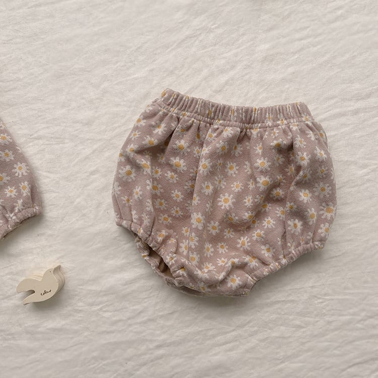 Daisy Print Top & Pants Set デイジー柄 襟付きトップス＆ブルマセット【mh0012690】 BBAMMA 長袖セットアップ
