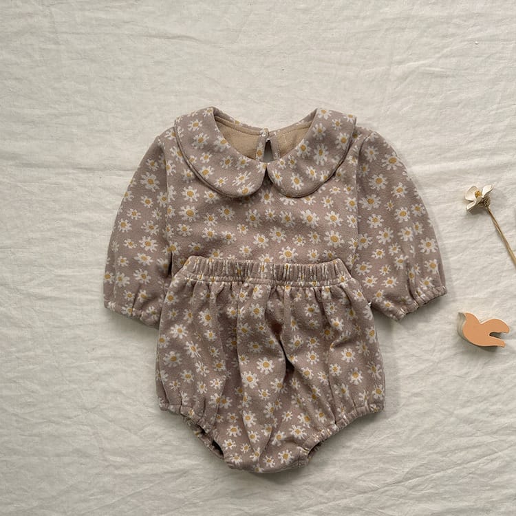 Daisy Print Top & Pants Set デイジー柄 襟付きトップス＆ブルマセット【mh0012690】 BBAMMA 長袖セットアップ
