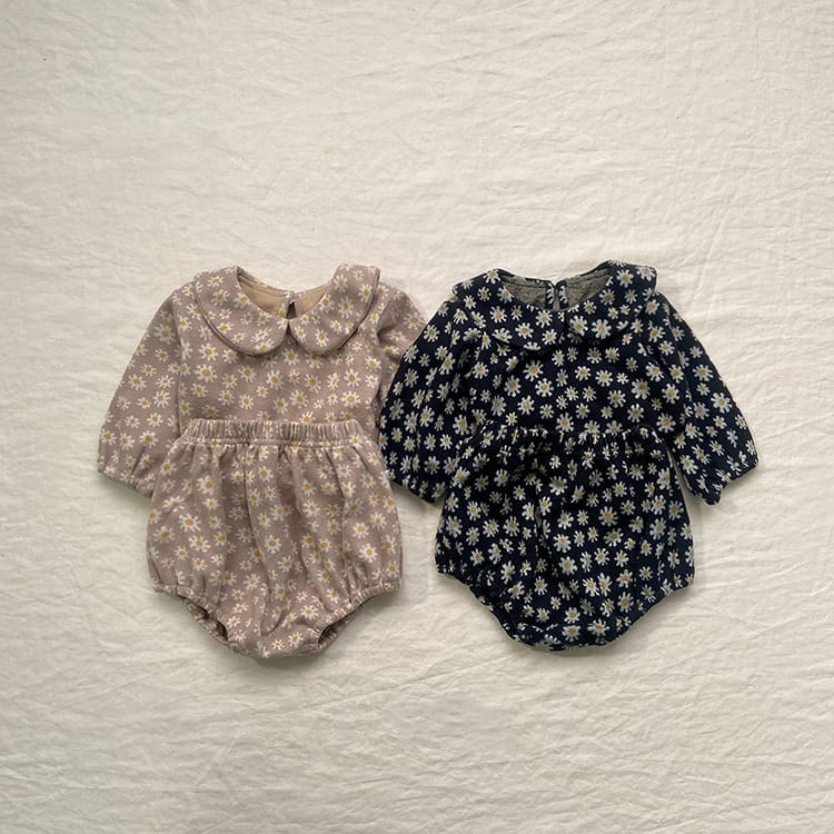 Daisy Print Top & Pants Set デイジー柄 襟付きトップス＆ブルマセット【mh0012690】 BBAMMA 長袖セットアップ