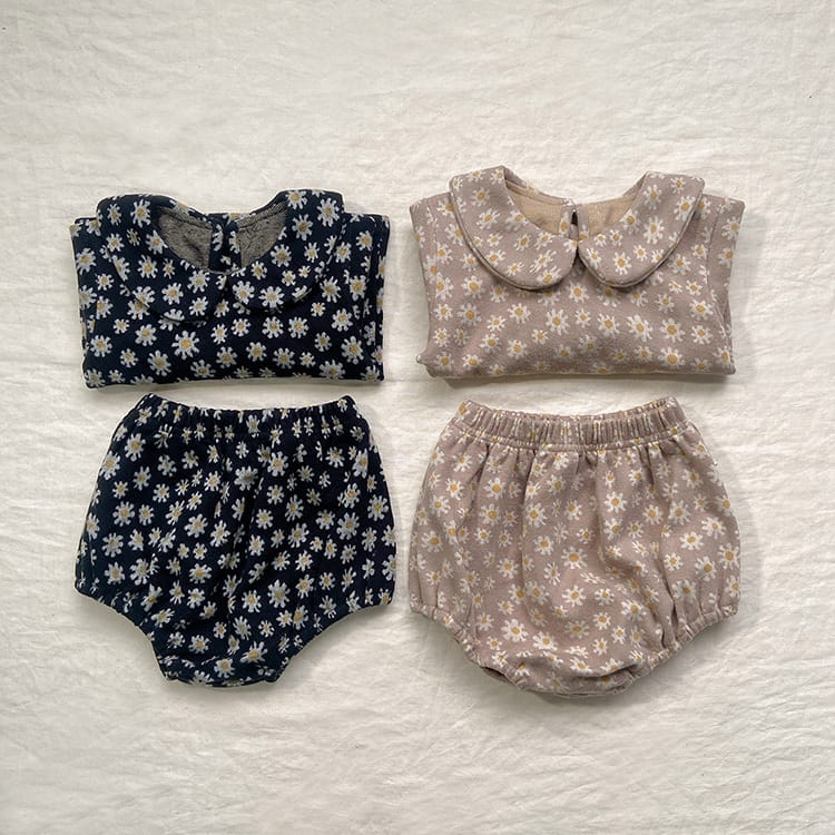 Daisy Print Top & Pants Set デイジー柄 襟付きトップス＆ブルマセット【mh0012690】 BBAMMA 長袖セットアップ