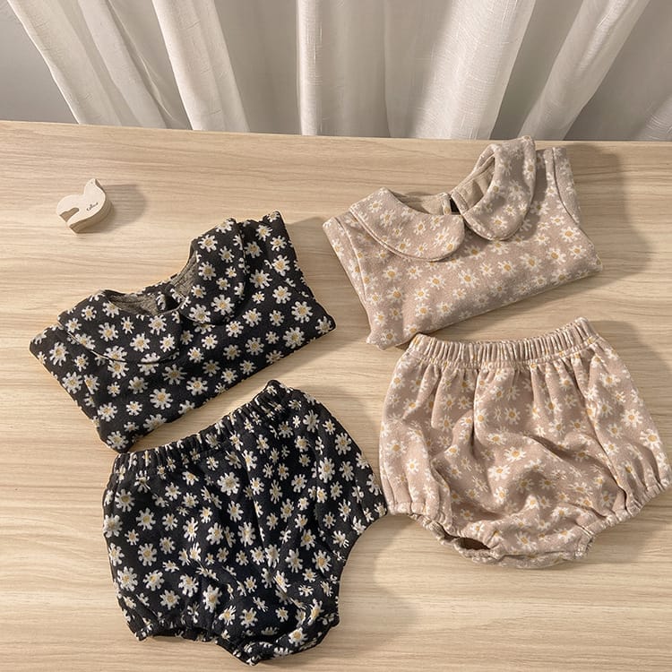Daisy Print Top & Pants Set デイジー柄 襟付きトップス＆ブルマセット【mh0012690】 BBAMMA 長袖セットアップ