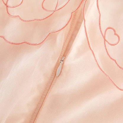 半袖ワンピース 【dave & bella】キッズワンピース チェリーハート刺繍 襟付き プリンセスドレス オレンジピンク【mh0006280】