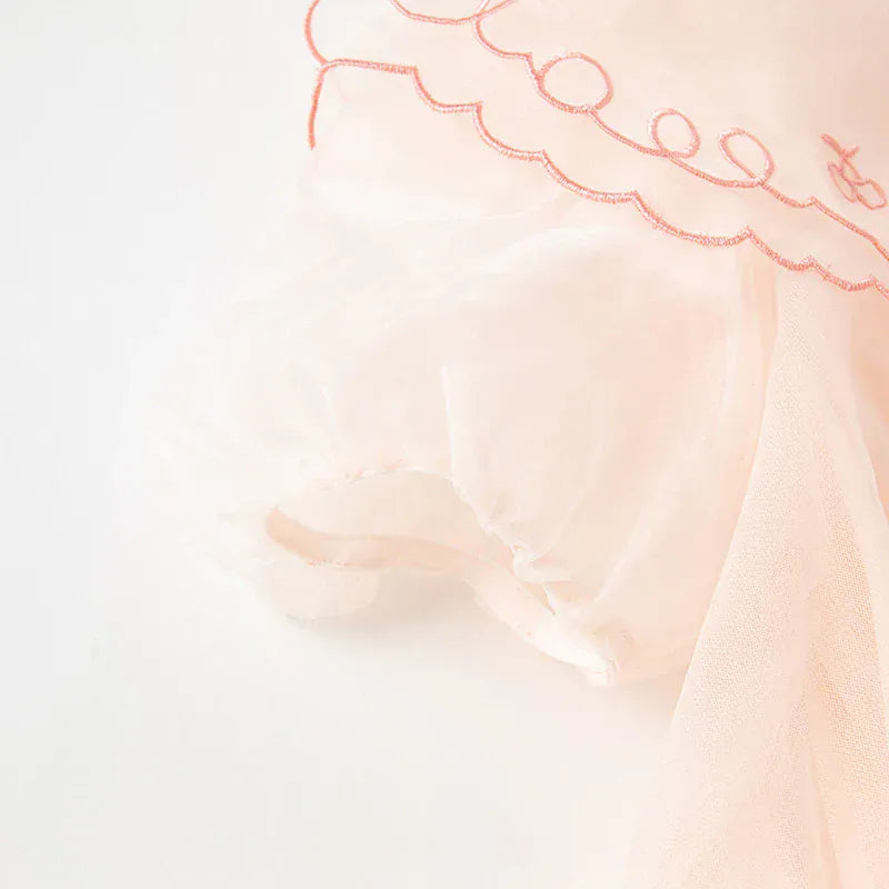 半袖ワンピース 【dave & bella】キッズワンピース チェリーハート刺繍 襟付き プリンセスドレス オレンジピンク【mh0006280】