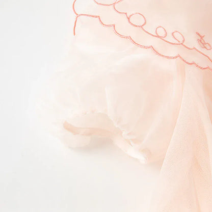 半袖ワンピース 【dave & bella】キッズワンピース チェリーハート刺繍 襟付き プリンセスドレス オレンジピンク【mh0006280】