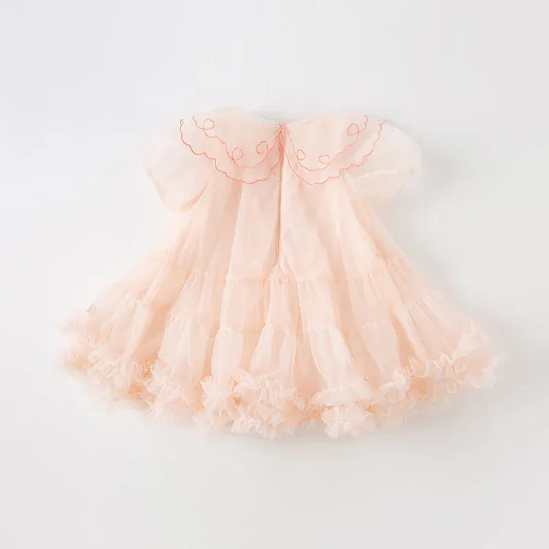 半袖ワンピース 【dave & bella】キッズワンピース チェリーハート刺繍 襟付き プリンセスドレス オレンジピンク【mh0006280】