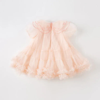 半袖ワンピース 【dave & bella】キッズワンピース チェリーハート刺繍 襟付き プリンセスドレス オレンジピンク【mh0006280】