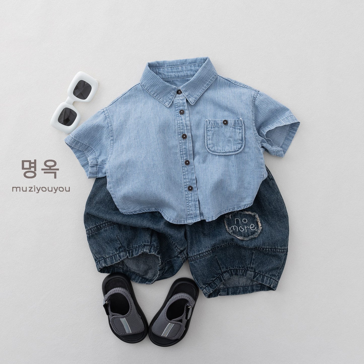 Denim Fringed-Patch Shorts バルーン ハーフパンツ【mh0013142】 명옥 muziyouyou ハーフパンツ・ショートパンツ