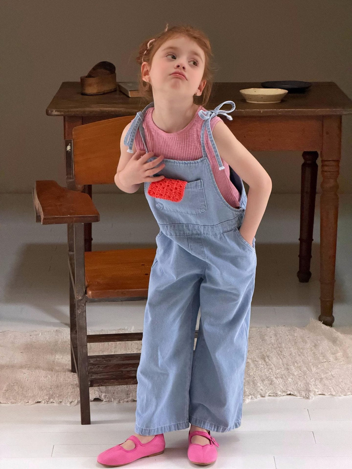 Denim Shoulder Tie Overalls ライトブルー ロングパンツ【mh0012897】 Jianzidan サロペットパンツ・サスペンダーパンツ