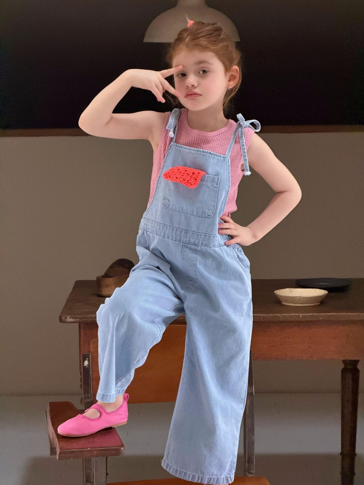 Denim Shoulder Tie Overalls ライトブルー ロングパンツ【mh0012897】 Jianzidan サロペットパンツ・サスペンダーパンツ