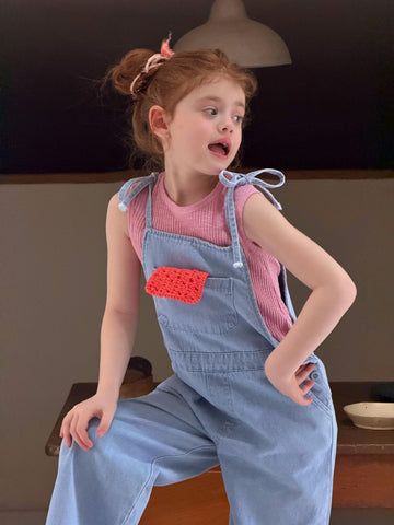 Denim Shoulder Tie Overalls ライトブルー ロングパンツ【mh0012897】 Jianzidan サロペットパンツ・サスペンダーパンツ