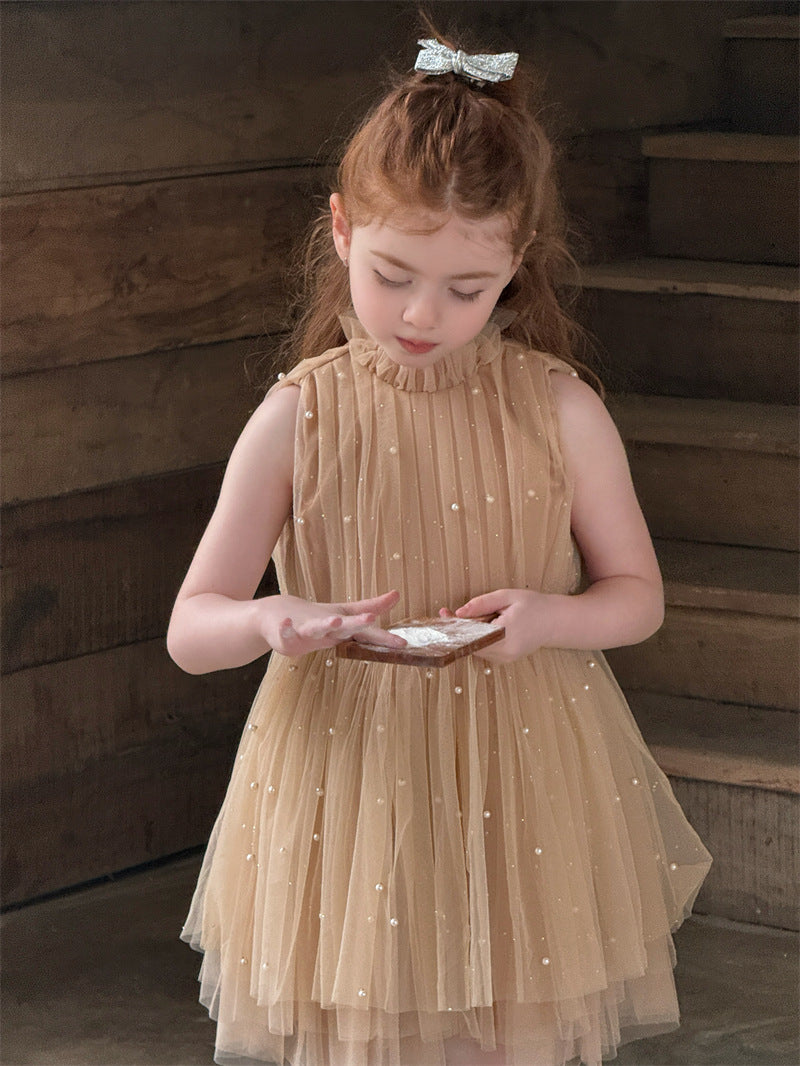 Diamond Pearl Champagne Princess Dress ビジュー チュール ノースリーブワンピース【mh0012416】 Chengle