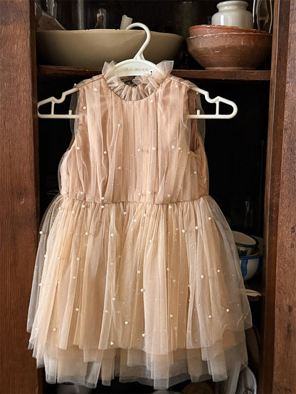 Diamond Pearl Champagne Princess Dress ビジュー チュール ノースリーブワンピース【mh0012416】 Chengle