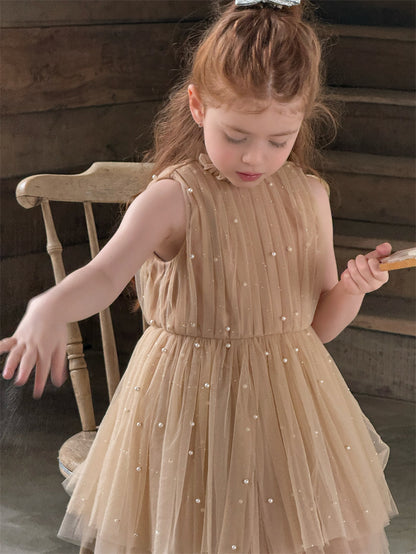 Diamond Pearl Champagne Princess Dress ビジュー チュール ノースリーブワンピース【mh0012416】 Chengle
