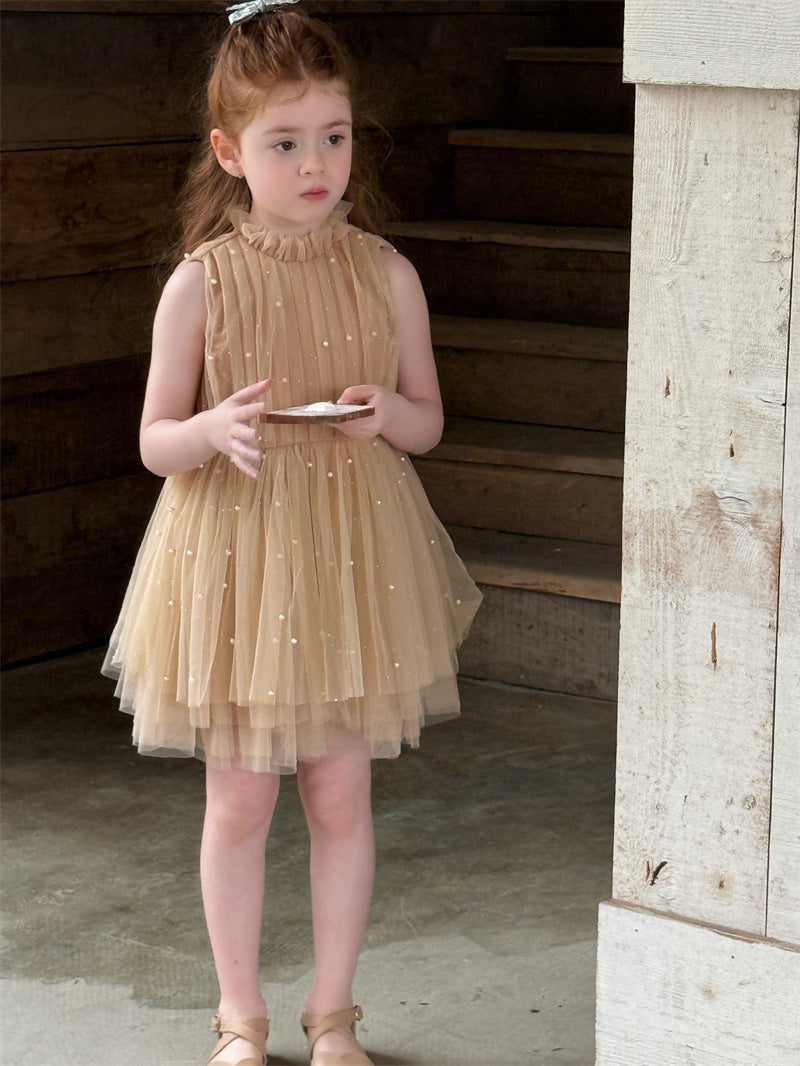 Diamond Pearl Champagne Princess Dress ビジュー チュール ノースリーブワンピース【mh0012416】 Chengle