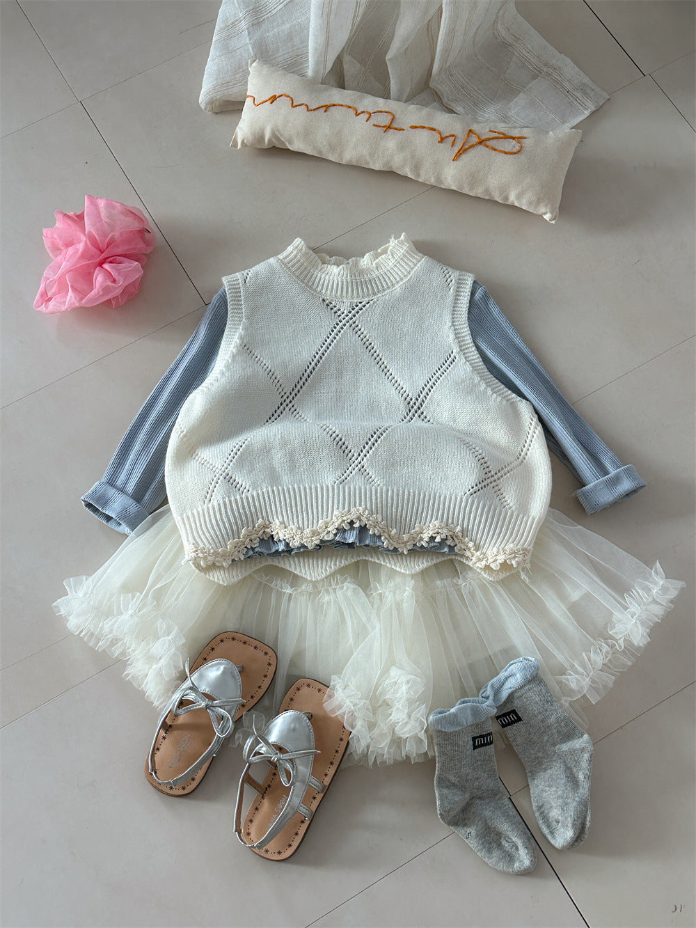 Diamond Plaid Lace Knitted Vest アーガイルチェック レース編みニットベスト【mh0012282】 Laibaobao