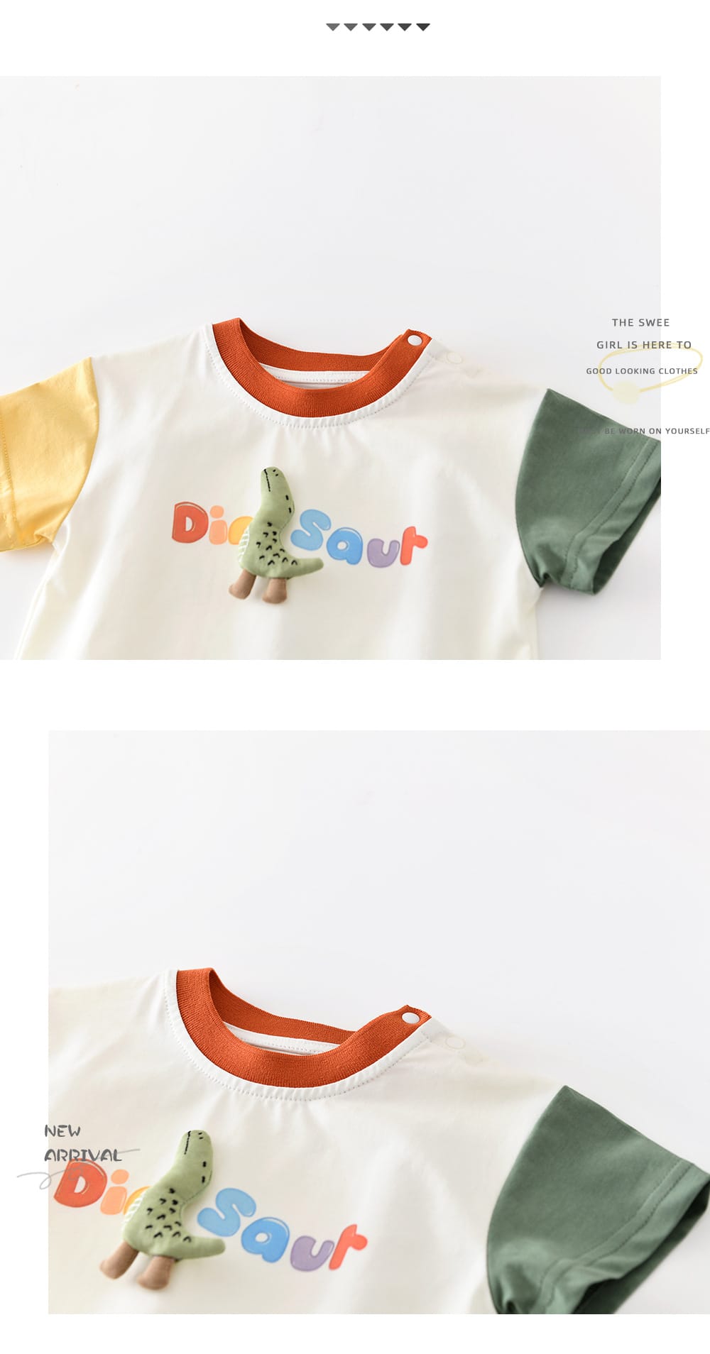 Dinosaur Cartoon Set 恐竜 刺繍 半袖Tシャツ ショートパンツ【mh0012855】 ABNN 半袖セットアップ