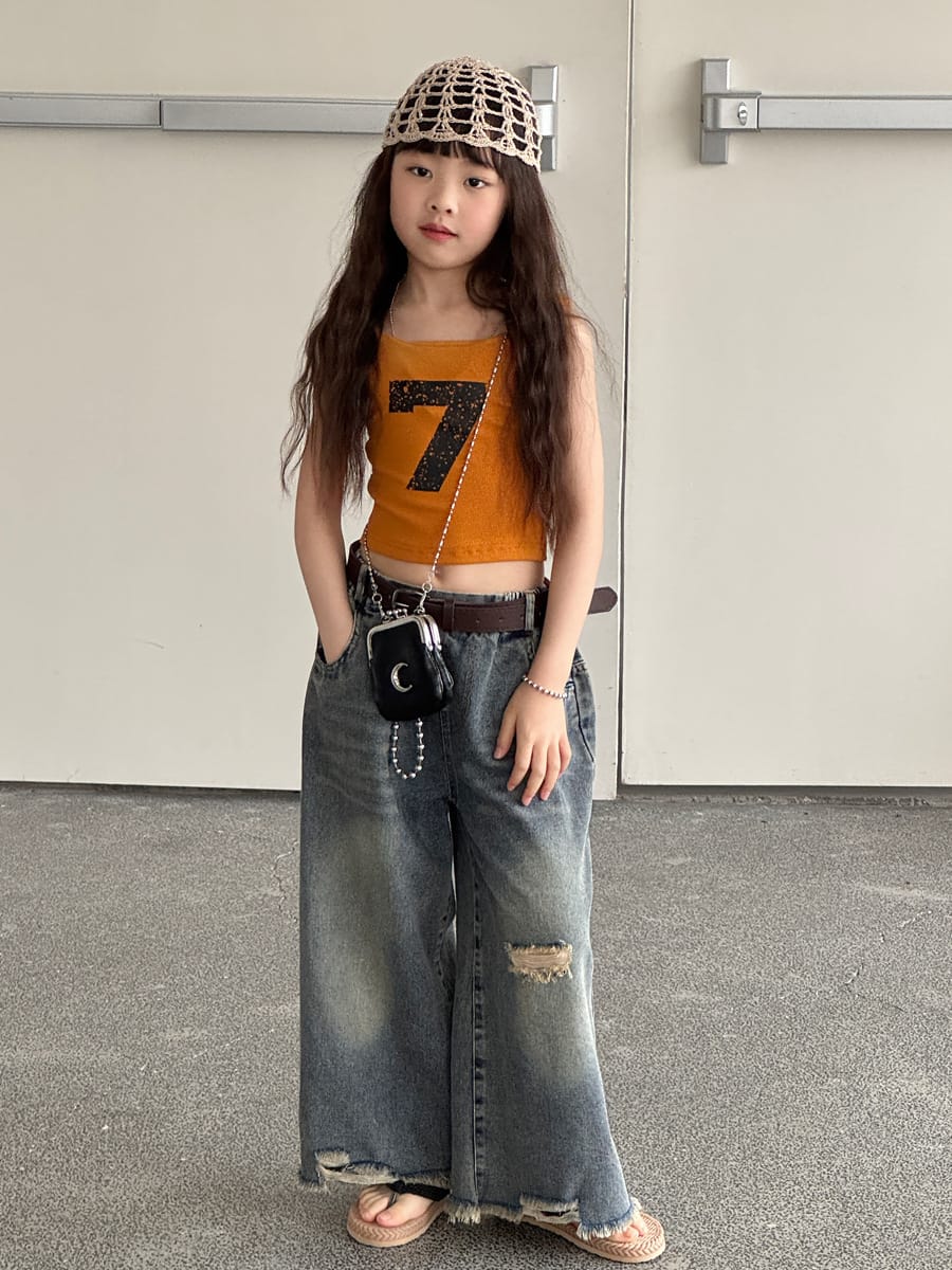 Distressed Denim Wide Pants ダメージ デニムワイドパンツ【mh0013069】 mamahalo kids デニムパンツ