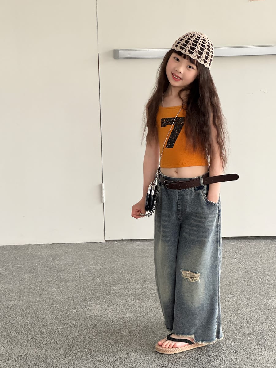 Distressed Denim Wide Pants ダメージ デニムワイドパンツ【mh0013069】 mamahalo kids デニムパンツ