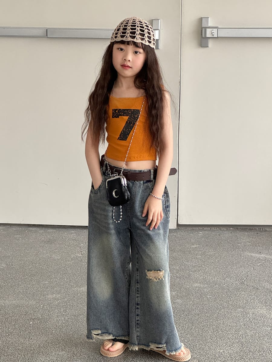 Distressed Denim Wide Pants ダメージ デニムワイドパンツ【mh0013069】 mamahalo kids デニムパンツ