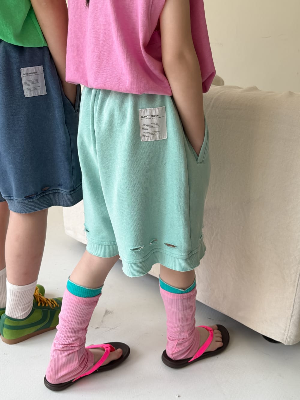 Distressed Drawstring Cotton Shorts クラッシュ ハーフパンツ【mh0013513】 KUMAI.KIDS ハーフパンツ・ショートパンツ