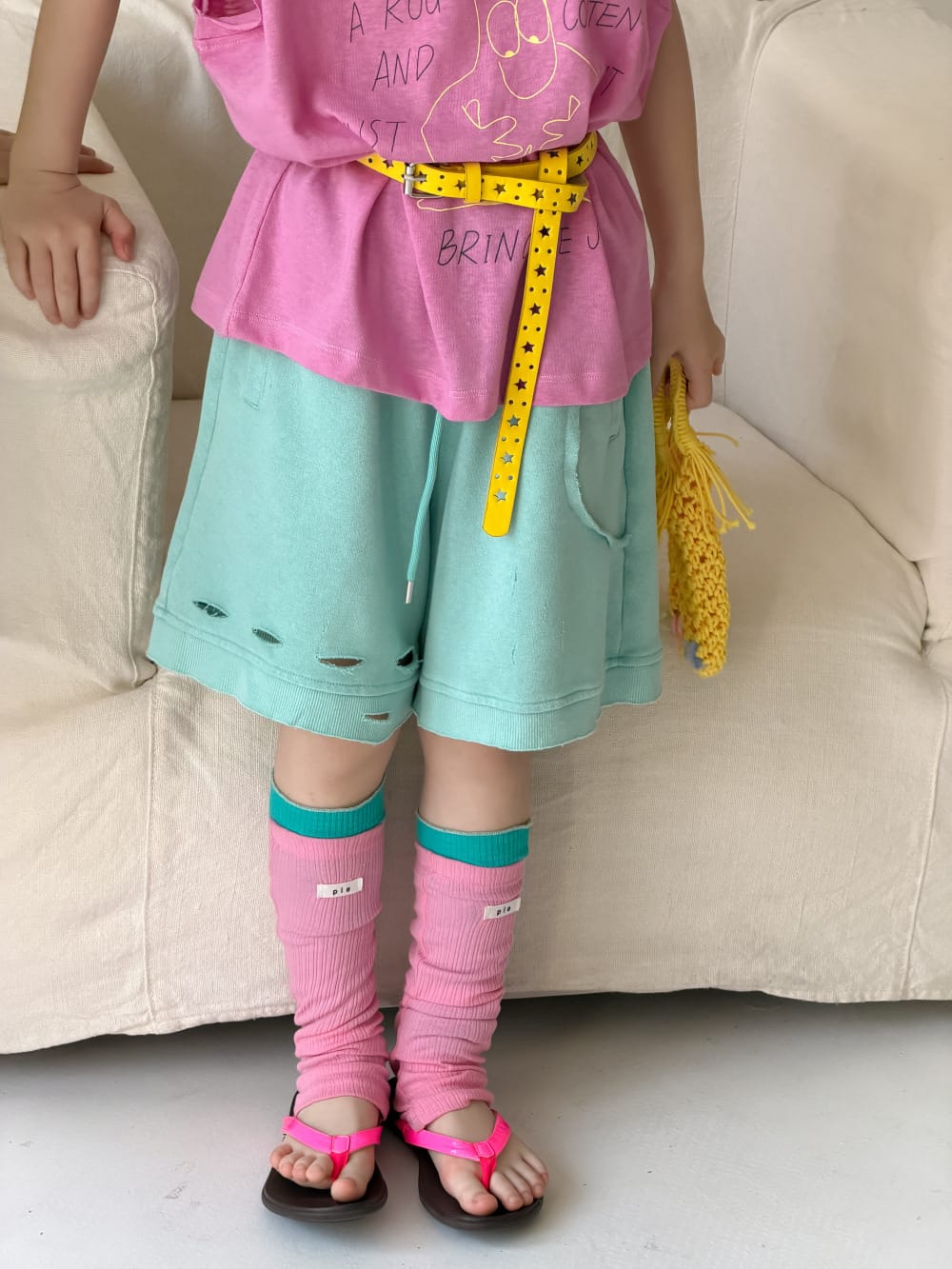 Distressed Drawstring Cotton Shorts クラッシュ ハーフパンツ【mh0013513】 KUMAI.KIDS ハーフパンツ・ショートパンツ