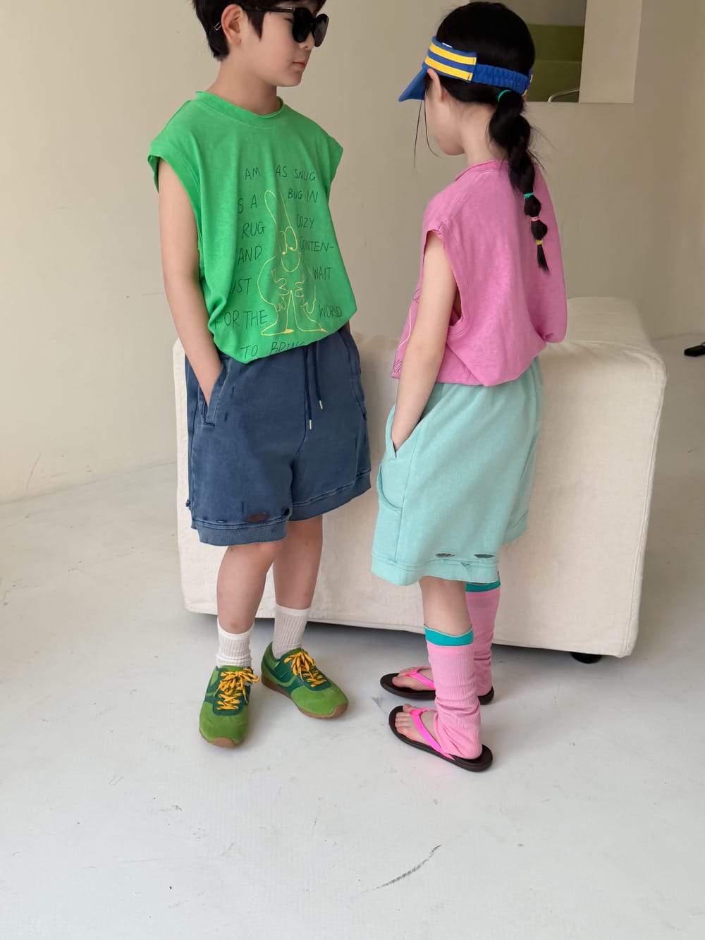 Distressed Drawstring Cotton Shorts クラッシュ ハーフパンツ【mh0013513】 KUMAI.KIDS ハーフパンツ・ショートパンツ