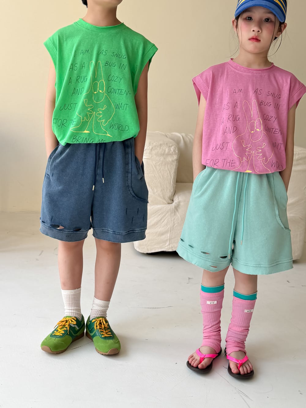 Distressed Drawstring Cotton Shorts クラッシュ ハーフパンツ【mh0013513】 KUMAI.KIDS ハーフパンツ・ショートパンツ