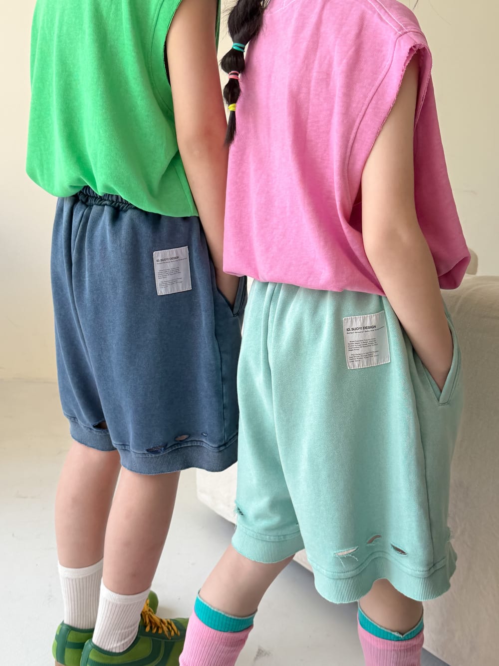 Distressed Drawstring Cotton Shorts クラッシュ ハーフパンツ【mh0013513】 KUMAI.KIDS ハーフパンツ・ショートパンツ