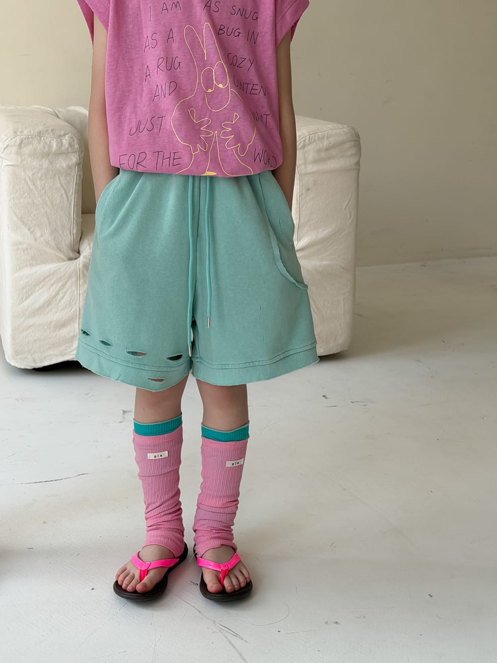 Distressed Drawstring Cotton Shorts クラッシュ ハーフパンツ【mh0013513】 Light Blue / 100cm KUMAI.KIDS ハーフパンツ・ショートパンツ