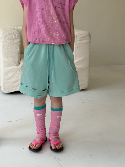 Distressed Drawstring Cotton Shorts クラッシュ ハーフパンツ【mh0013513】 Light Blue / 100cm KUMAI.KIDS ハーフパンツ・ショートパンツ
