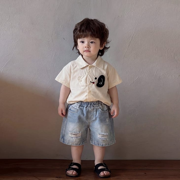 Dog Embroidery Shirt 犬 刺繍 半袖シャツ【mh0012858】 ABNN 半袖Tシャツ