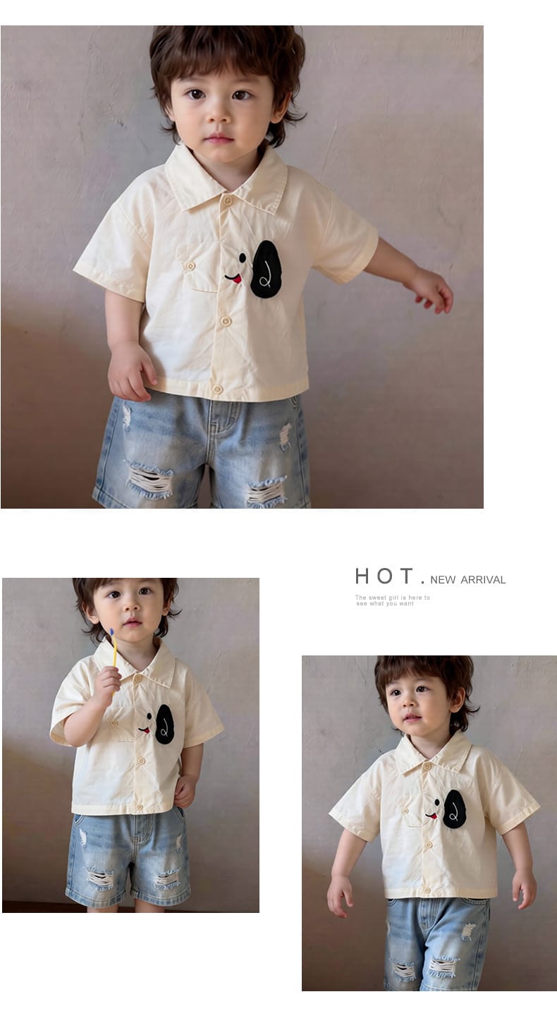 Dog Embroidery Shirt 犬 刺繍 半袖シャツ【mh0012858】 ABNN 半袖Tシャツ