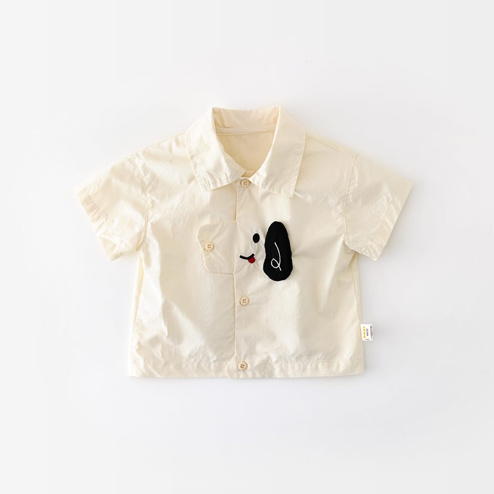 Dog Embroidery Shirt 犬 刺繍 半袖シャツ【mh0012858】 Beige White / 73cm ABNN 半袖Tシャツ