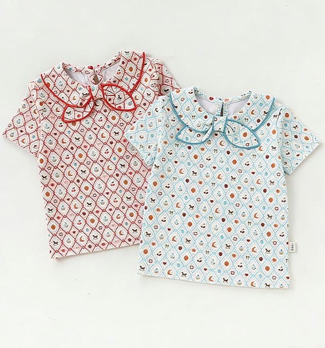Doll Collar Cotton T-shirt リボン襟付き 半袖 カットソー【mh0012768】 Beitaoya 半袖Tシャツ