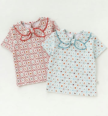Doll Collar Cotton T-shirt リボン襟付き 半袖 カットソー【mh0012768】 Beitaoya 半袖Tシャツ